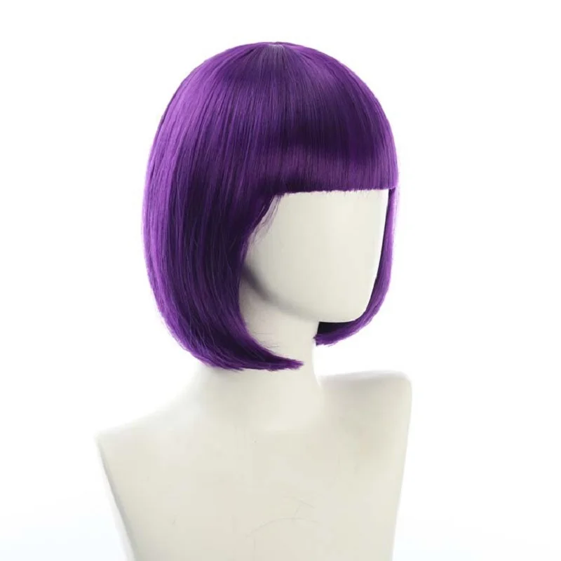 Недорогие короткие фиолетовые синтетические парики боб с челкой для женщин
