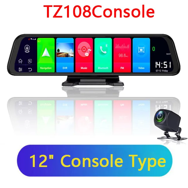 TZ108Console WHEXUNE 12 дюймов 4G Автомобильные видеорегистраторы ADAS Android 8,1 Dash Cam камера gps навигация FHD 1080P двойной объектив видео регистратор Dashcam - Название цвета: TZ108Console
