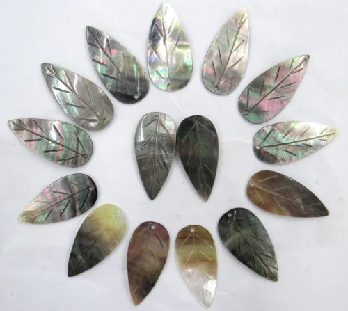 

natural Quartz crystal Abalone Shell carved the Leaves Charms pendant for diy Jewelry making necklace Accessories 6PCS A8
