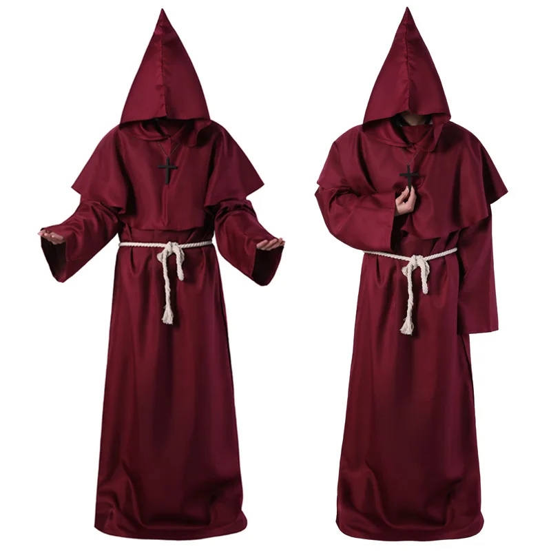 Halloween Christmas Cloak Cape Men Women Long Dress Coats Monk Cowl Robe Wizard Friar Priest Fancy Cosplay Costume | Дом и сад