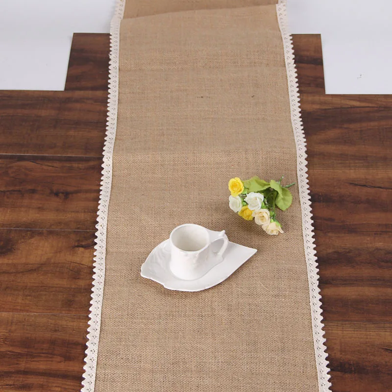 

European and American retro lace border real linen table runner tablecloth