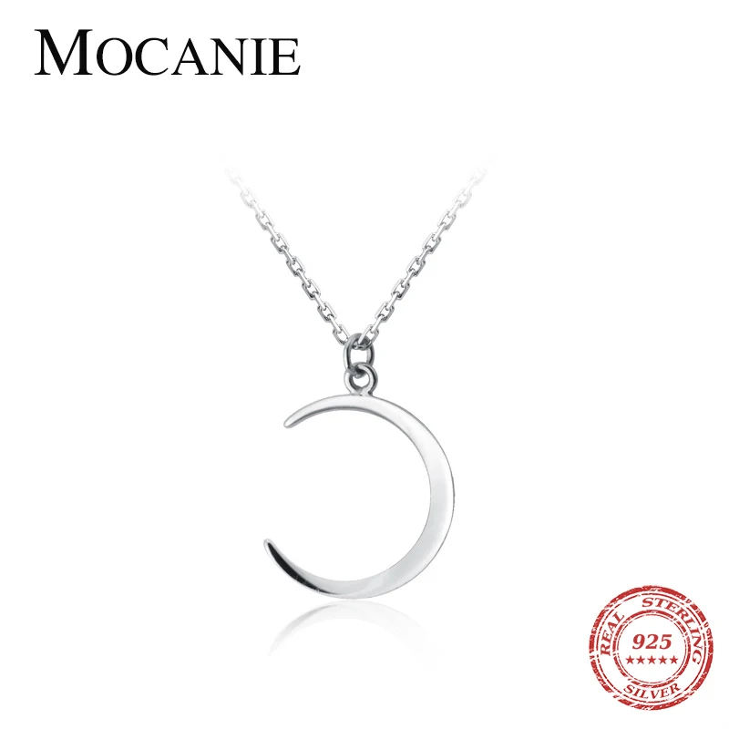 

Mocanie Hight Quality 925 Sterling Silver Fashion Simple Crescent Tiny Pendant for Women Link Chain Korea Style Fine Jewelry