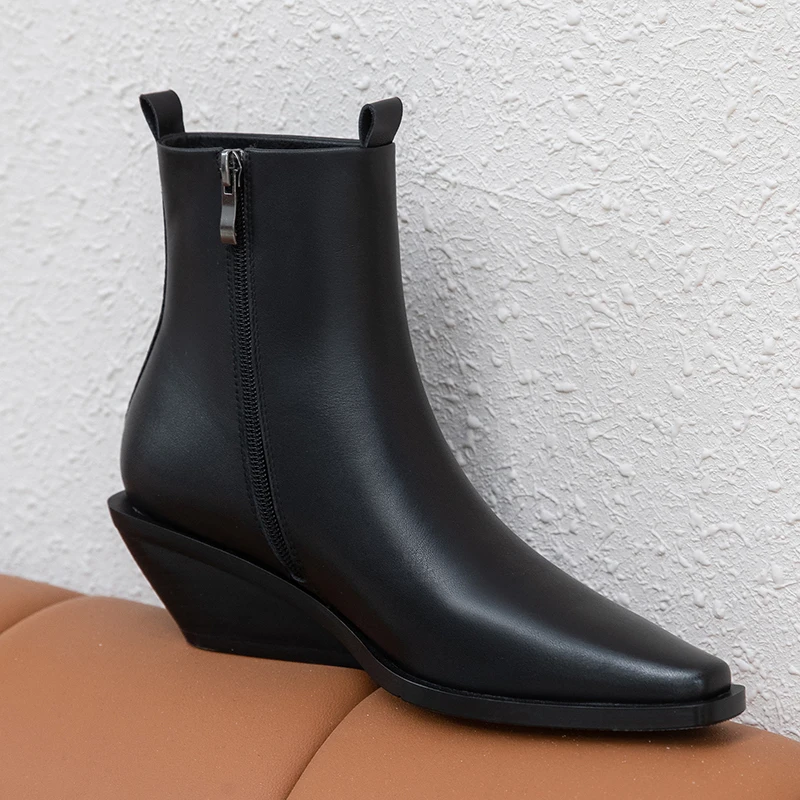

SKLFGXZY New autumn/winter 2020 Genuine leather Women's boots Fashion boots wedge black cowhide Women's shoes