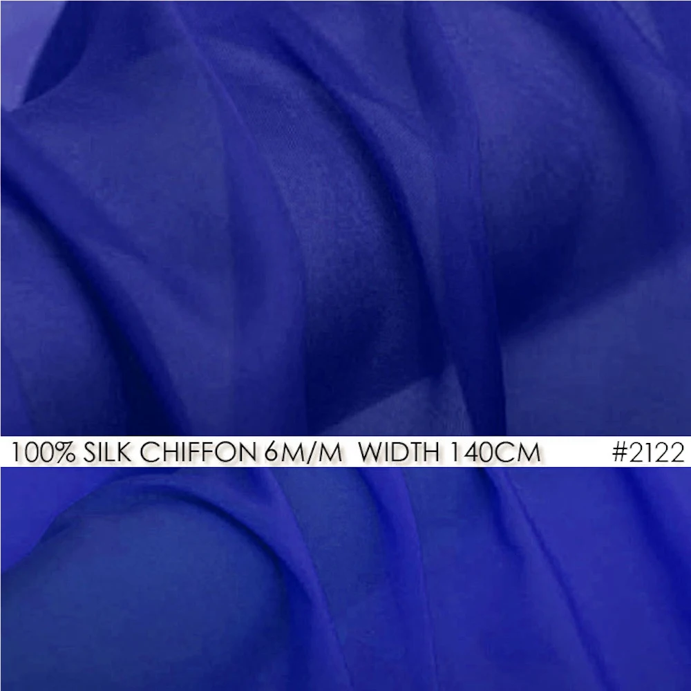 

100% SILK CHIFFON FABRIC 5mm Width55"-140cm Pure Soie Fabrics For Women Beach Dresses Blue Color