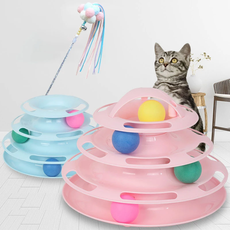 

Toys for Cat Katten Four-Layer Carousel Track Balls Catching Toy Space Tower Shape Self-playing jouets pour chats Cat Supplies