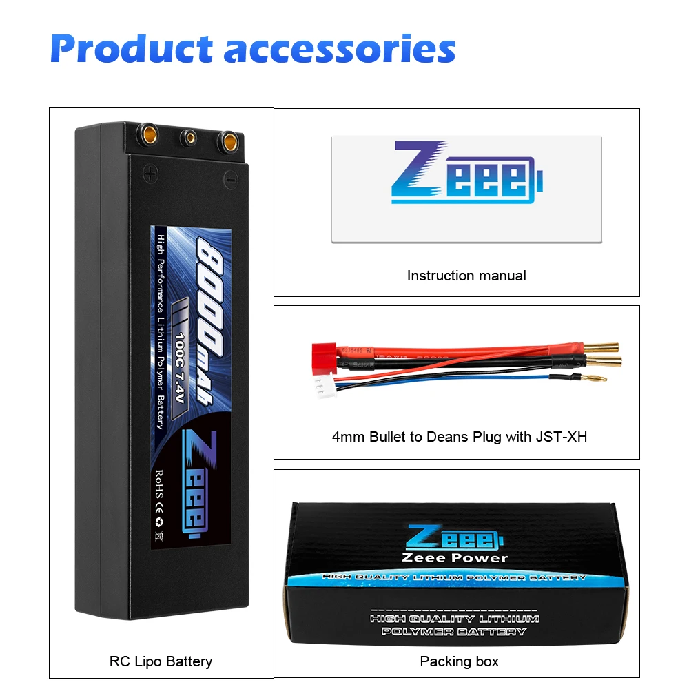 Zeee 7,4 V 100C 8000mAh литий-полимерный Батарея 2S RC Lipo Батарея с 4 мм пуля Дин-Стиль T штекер для RC автомобиль модель Лодка Грузовик