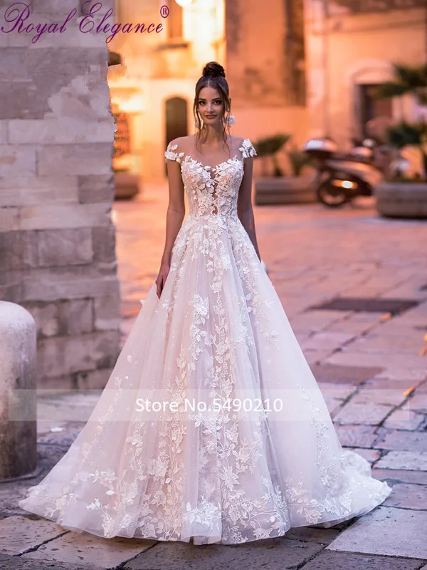 Королевская Элегантность Вышивка ТРАПЕЦИЕВИДНОЕ цветочное кружевное свадебное