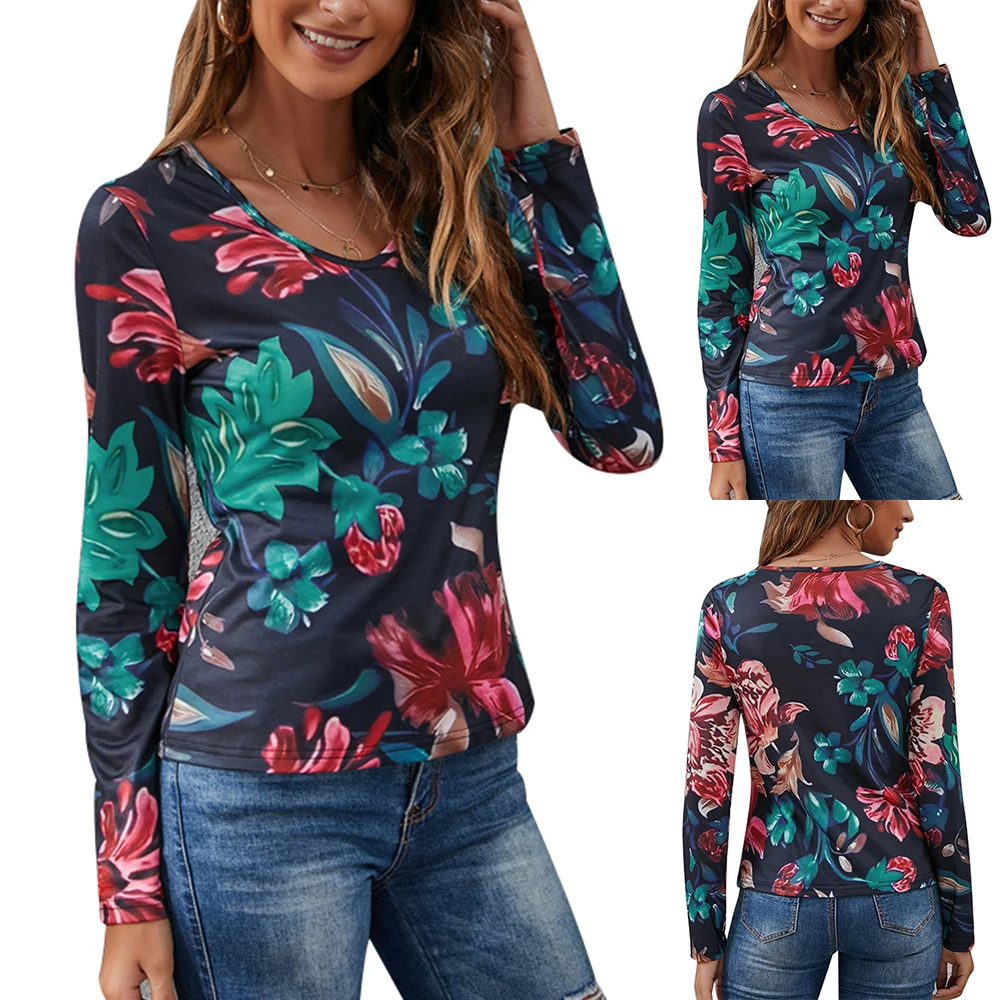 

Women Long Sleeve Blouse Ladies Floral Printed T Shirt Casual Pullover Tops