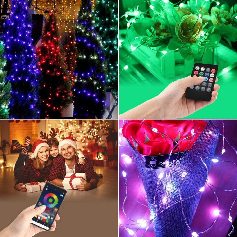 2M 5M 10M 20M Светодиодная гирлянда Bluetooth-совместимое управление цветом RGB USB-питание Феерия гирлянда Xmas Bedroom Party Гибкие огни.