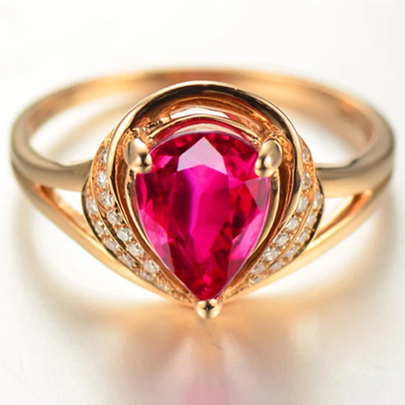 

Luxury Noble Palace Princess Water Drop Shape Pigeon Blood Ruby Ring Fashion Women Adjustable Ring Wedding Engagement Jewelry