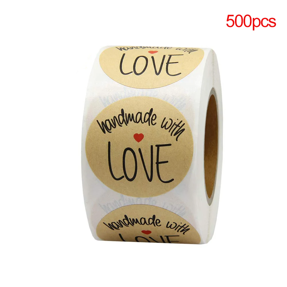 Рулон крафт этикеток с красным сердцем 500 шт./лот наклейки для ручного украшения