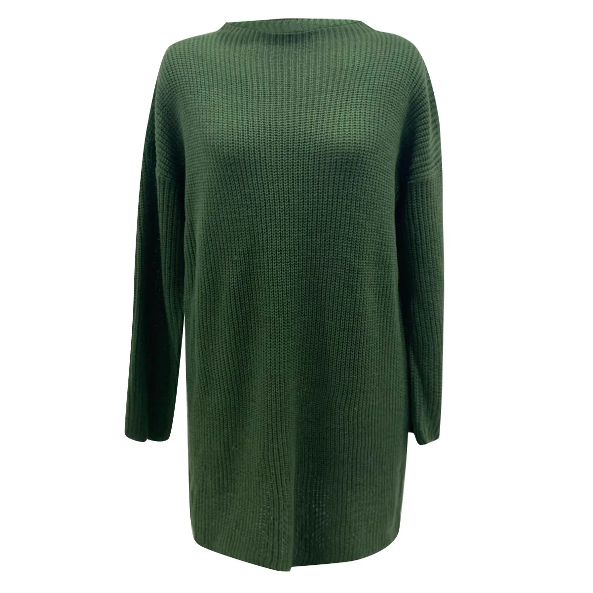 O-neck Solid Colo Pullover Sweater Fashion Women's Winter Casual Long Sleeve Knitted Dress | Женская одежда