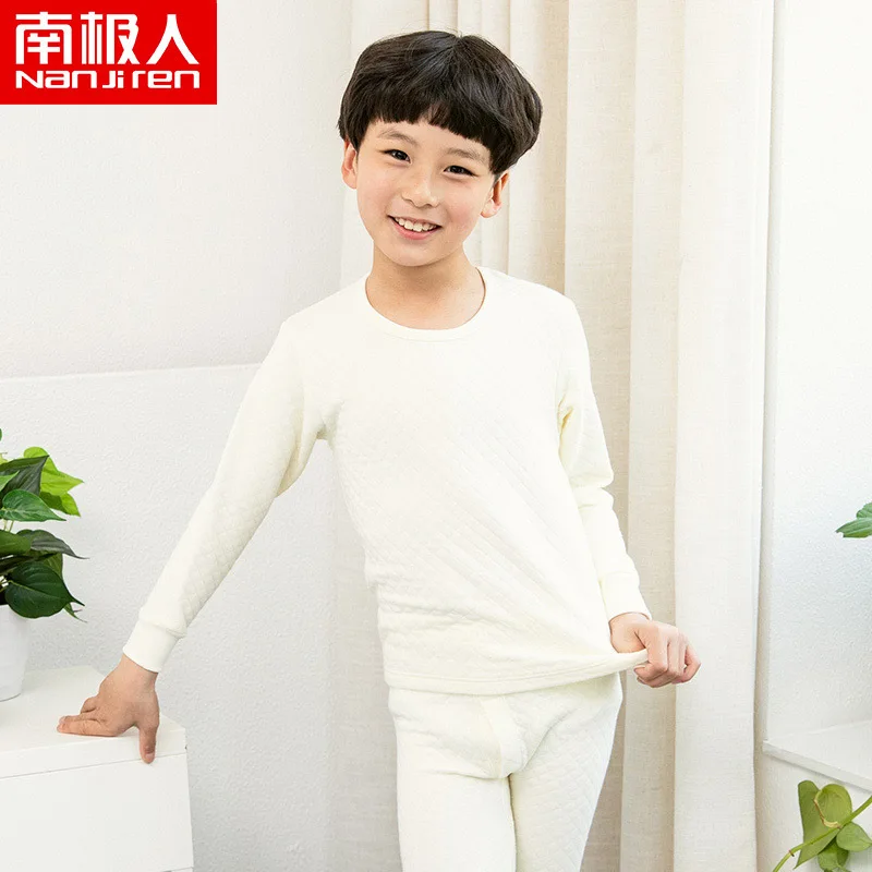 Round neck yellow Антарктическое детское термобелье комплект хлопковой одежды в подростки теплозащитные воздушные рубашки для малышей осенняя одежда длинные штаны Три слоя холодного - Цвет: Round neck yellow