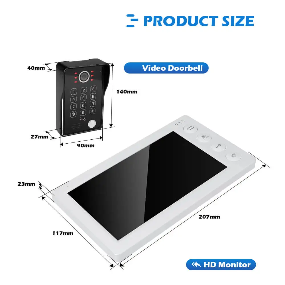 7 дюймов видео-дверной звонок для дома безопасности HD 1080P Поддержка Обнаружение