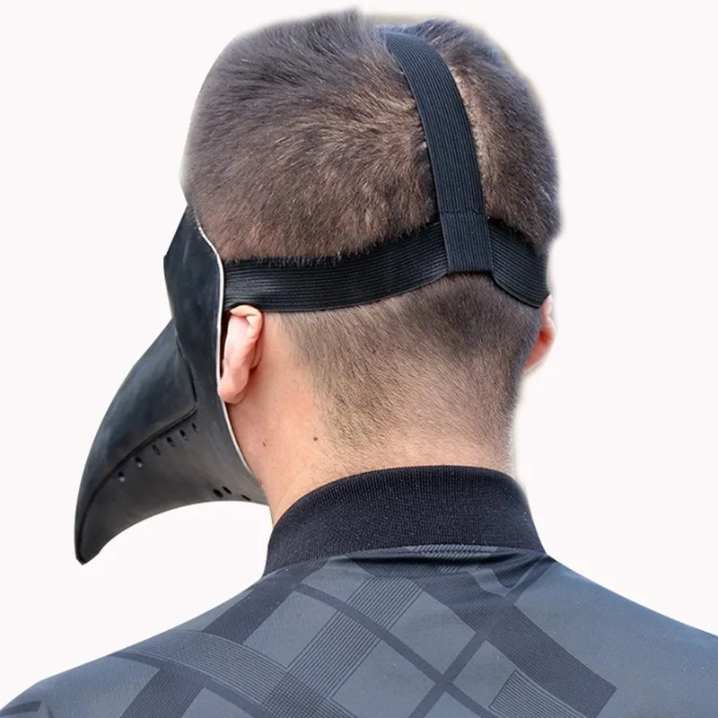 Костюм на Хэллоуин "Доктор Чумных" в стиле стимпанк с маской птицы белого/чёрного цвета с длинным латексным клювом.