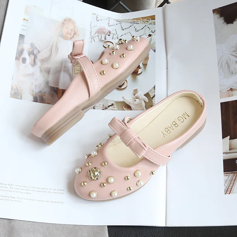 Новые осенние тонкие туфли с мелкими заклепками для детей Маленькие кожаные