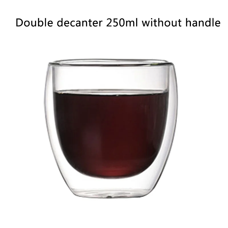 No handle 250 ml Прозрачная стеклянная чашка для кофе, молока, виски, чая, пива, двойная креативная термостойкая для здоровья и защиты окружающей среды - Цвет: No handle 250 ml
