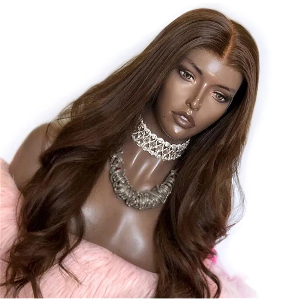 Парик из темно коричневых человеческих волос с полным кружевом естественная