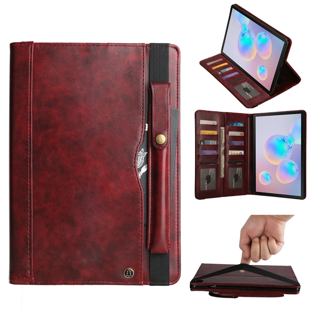 Wine red Чехол для samsung Galaxy Tab S6, 10,5 дюймов, SM-T860, SM-T865,, чехол для планшета, Деловой, из искусственной кожи, откидная подставка, противоударный чехол - Цвет: Wine red