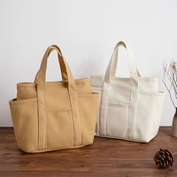 1pcs women simple canvas tote bag female large capacity handle bag shopping reusable grocery handbag solid color shoulder bags