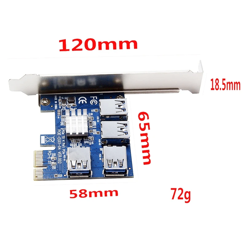

PCI-E to PCI-E Riser Card 1 to 4 1X to 16X USB 3.0 Slot Hub Adapter for Bitcoin Mining Miner BTC Devices