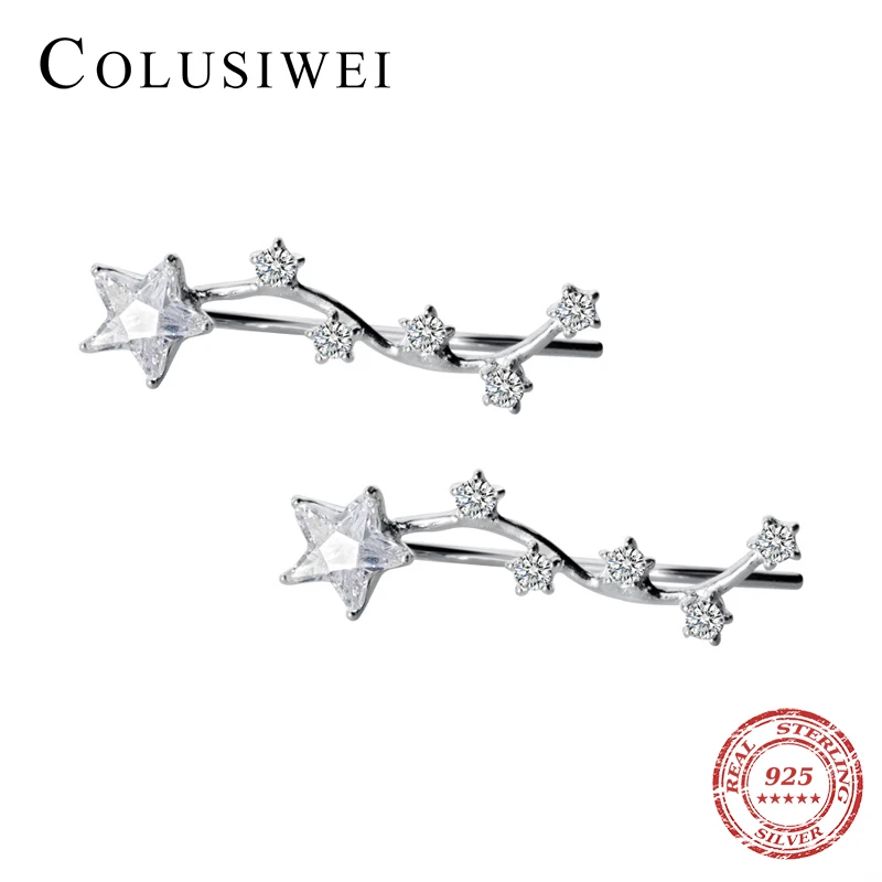 

Colusiwei Authentic 925 Sterling Silver Long Stud Earrings for Women Clear CZ Shiny Stars Luxury Wedding Statement Jewelry