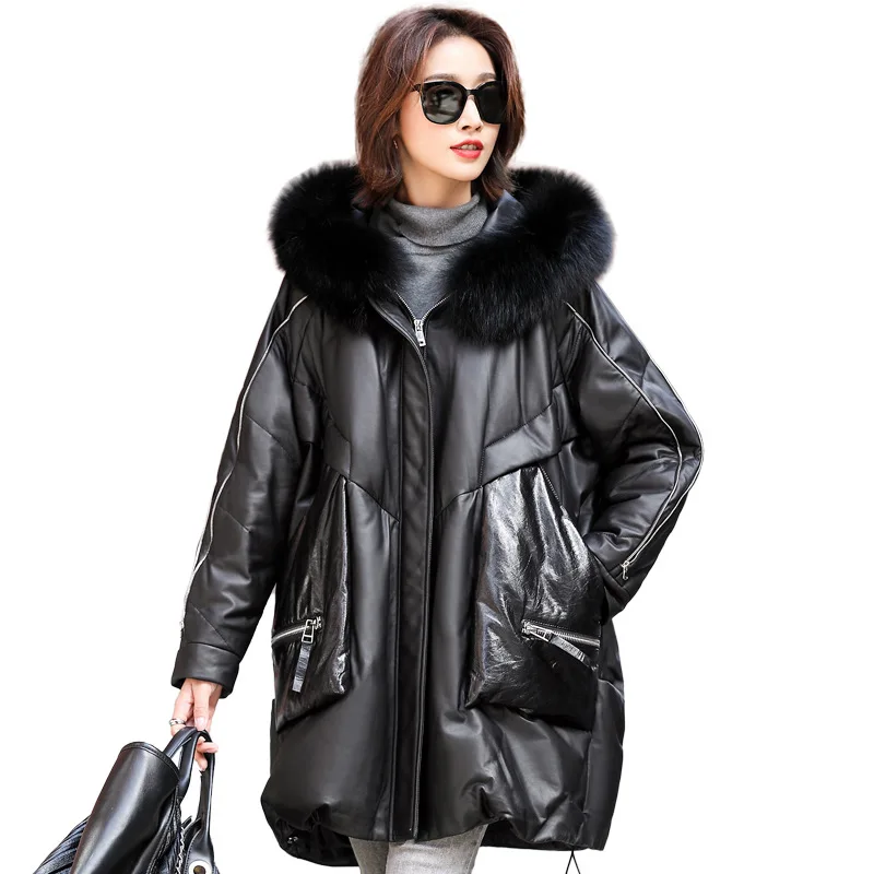 Женское пальто из овечьей шкуры пуховик натуральной кожи женская зимняя куртка с