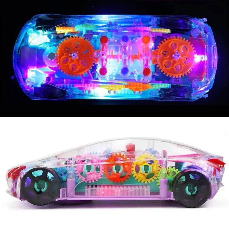 

Electric Toy Car Universal Gear Mechanical Concept Colorful Light Music Cartoon Transparent Toy Car