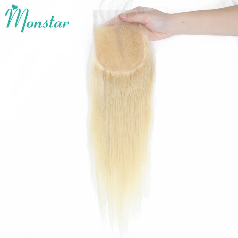 Monstar 613 блонд 4x4 кружева закрытие перуанские Remy прямые человеческие волосы 8 24