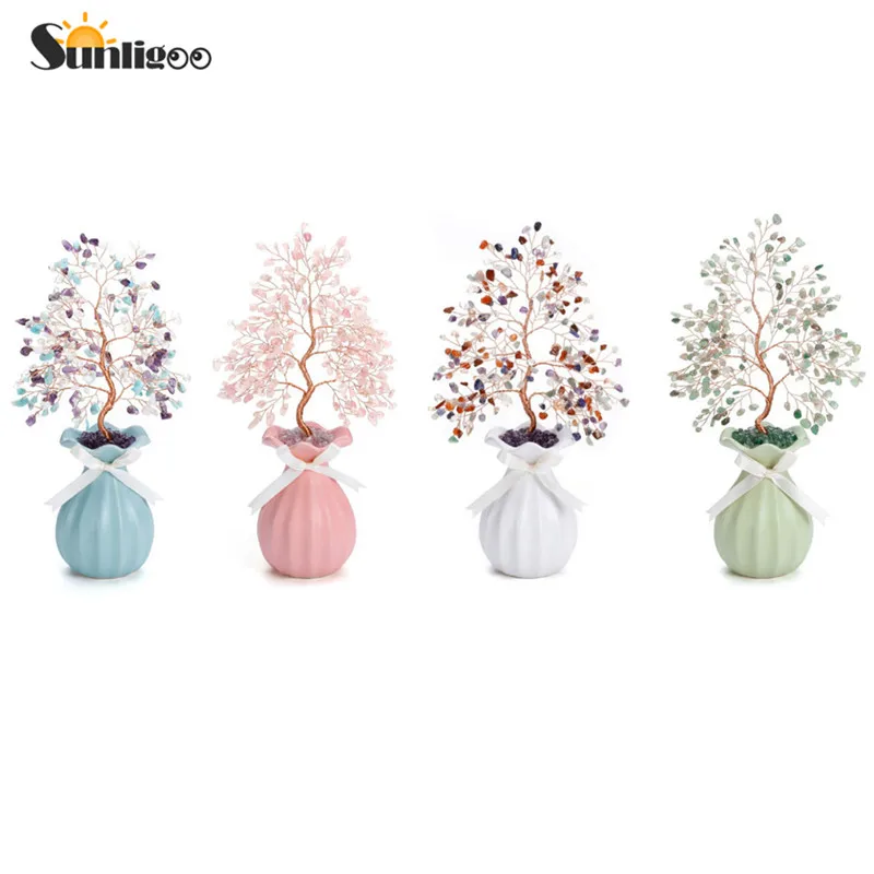 Сувенирное дерево Sunligoo украшения по фэн шуй мини драгоценный камень бонсай
