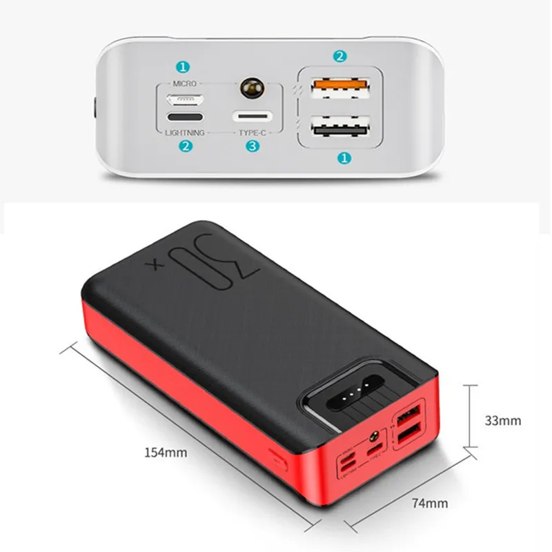 Внешний аккумулятор 50000 мАч TypeC Micro USB QC Быстрая Зарядка светодиодный дисплей