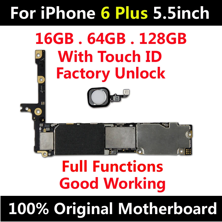16 ГБ, 64 ГБ, 128 ГБ, для iPhone 6 Plus, 5,5 дюймов, материнская плата, Заводская разблокировка, материнская плата с сенсорным ID, оригинальное обновление IOS, хорошая работа
