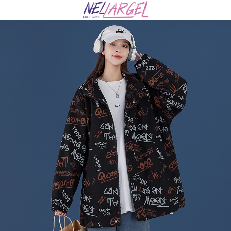 

NELLARGEL Women Letter Harajuku Kawaii Y2k Jacket 2022 Winter Korean Fashion Varsity Jacket Girl Vintage Streetwear Tweed Jacket