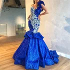Шикарные кружевные вечерние платья-русалки 2020 Королевского синего цвета, официальные платья с аппликацией на бретельках для выпускного вечера, Длинные вечерние платья, одежда для мероприятий на заказ