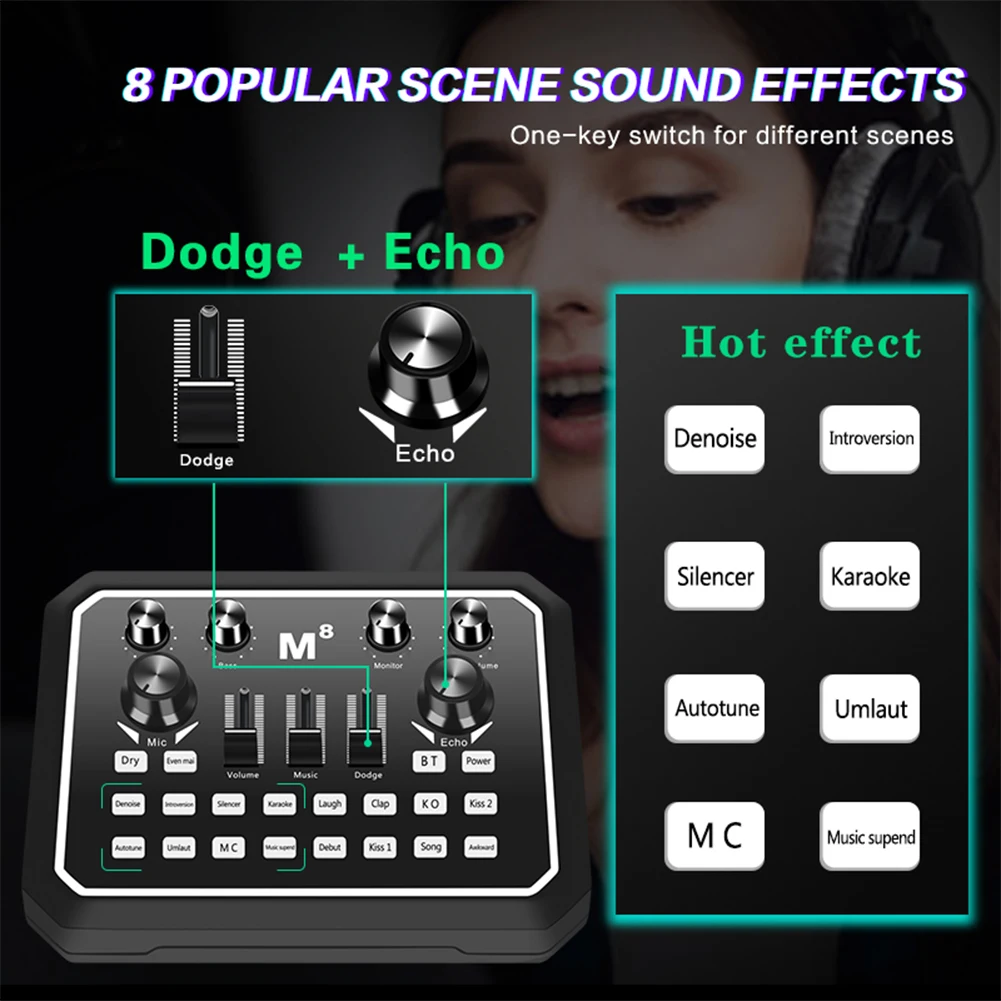 

Mic Set Wireless Handed Microphone Bluetooth Wireless M8 Sound Card roadcast Equipment for Home Sing Teaching