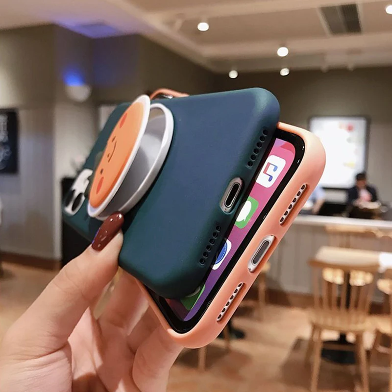 Чехол подставка с мультяшным зеркалом для макияжа Motorola Moto G8 Power G7 Play G6 Plus G5S G5 E6 E5 E4