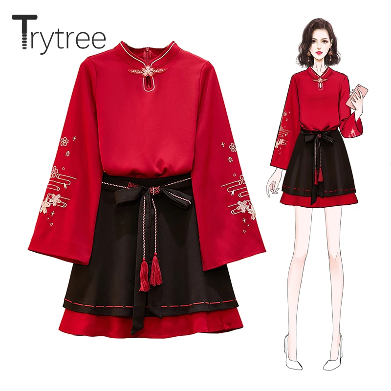 Осенний Женский комплект из двух предметов Trytree повседневный топ с V образным