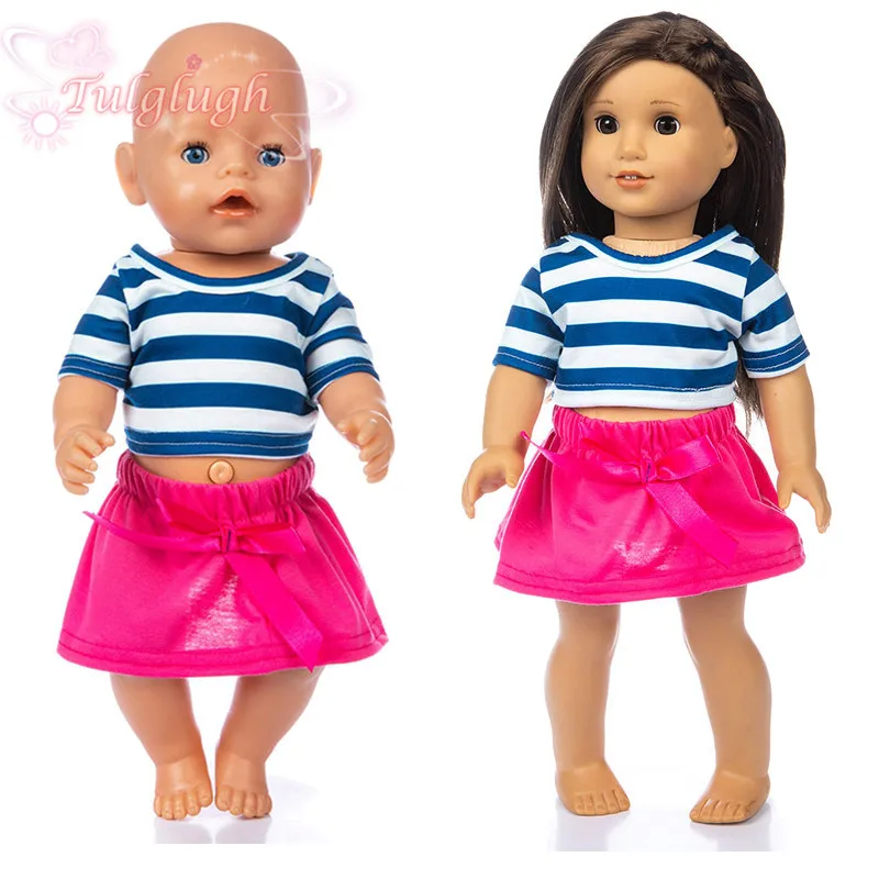 

New Stripe T-shirt and Short Skirt Suit Wear Fit 43cm Baby New Born Doll,American Girl 18inch Doll Clothes Accessories