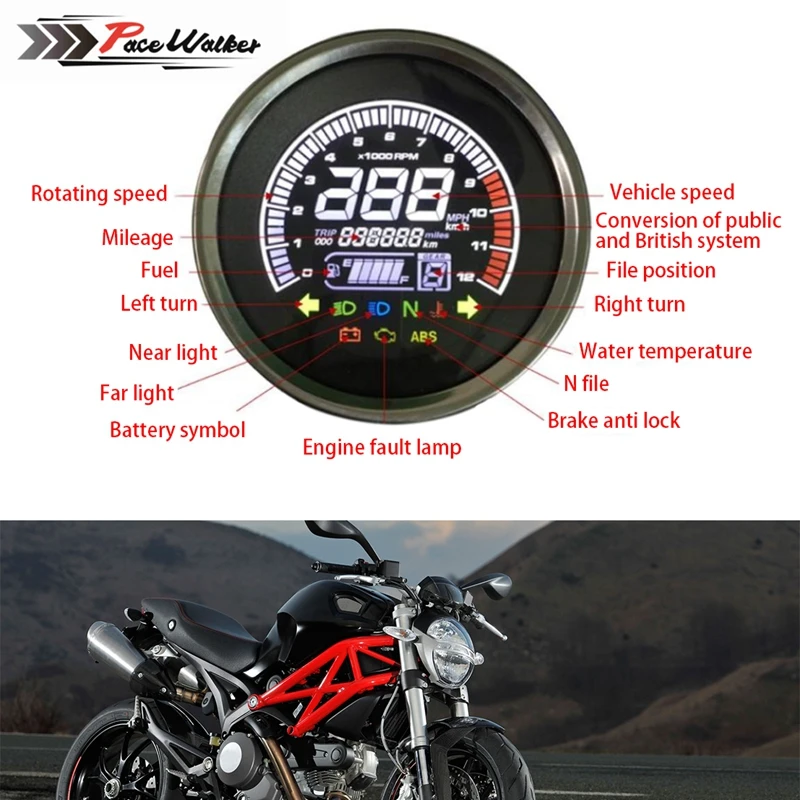 Мотоцикл Led мульти-функциональный цифровой одометр спидометр тахометр