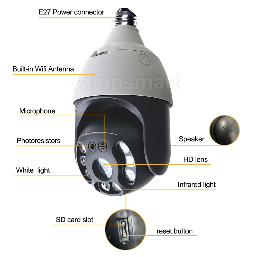 Dropshipping Camera Wifi Onvif 3MP E27 Bulb Lamp PTZ Waterproof 4X Digital Zoom Easy Install Outdoor Home Security Ycc365plus images - 6