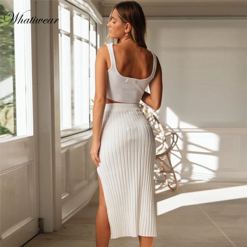 Whatiwear, одноцветная сексуальная юбка с разрезом, осенняя уличная мода, высокая талия, Повседневная Женская юбка, Офисная Женская юбка миди