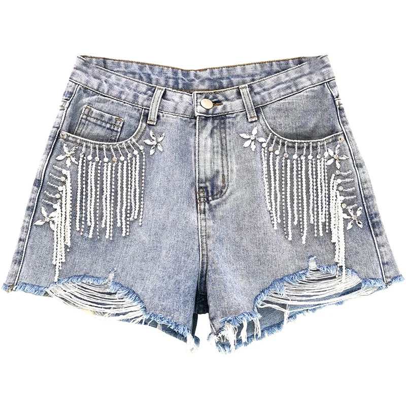 

2020 Spring Summer New Pattern Denim Patchwork Tassel Pockets Vintage Loose Short Women Fashion Tide .2XL V405