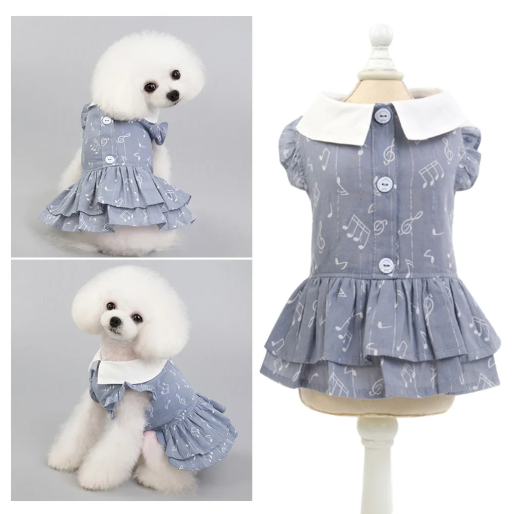 

Pet Spring Summer Cotton Dress Dogs Breathable Skirt Musical Notation Patterns Clothing Cat Clothes Dog Wedding Dress For Puppy