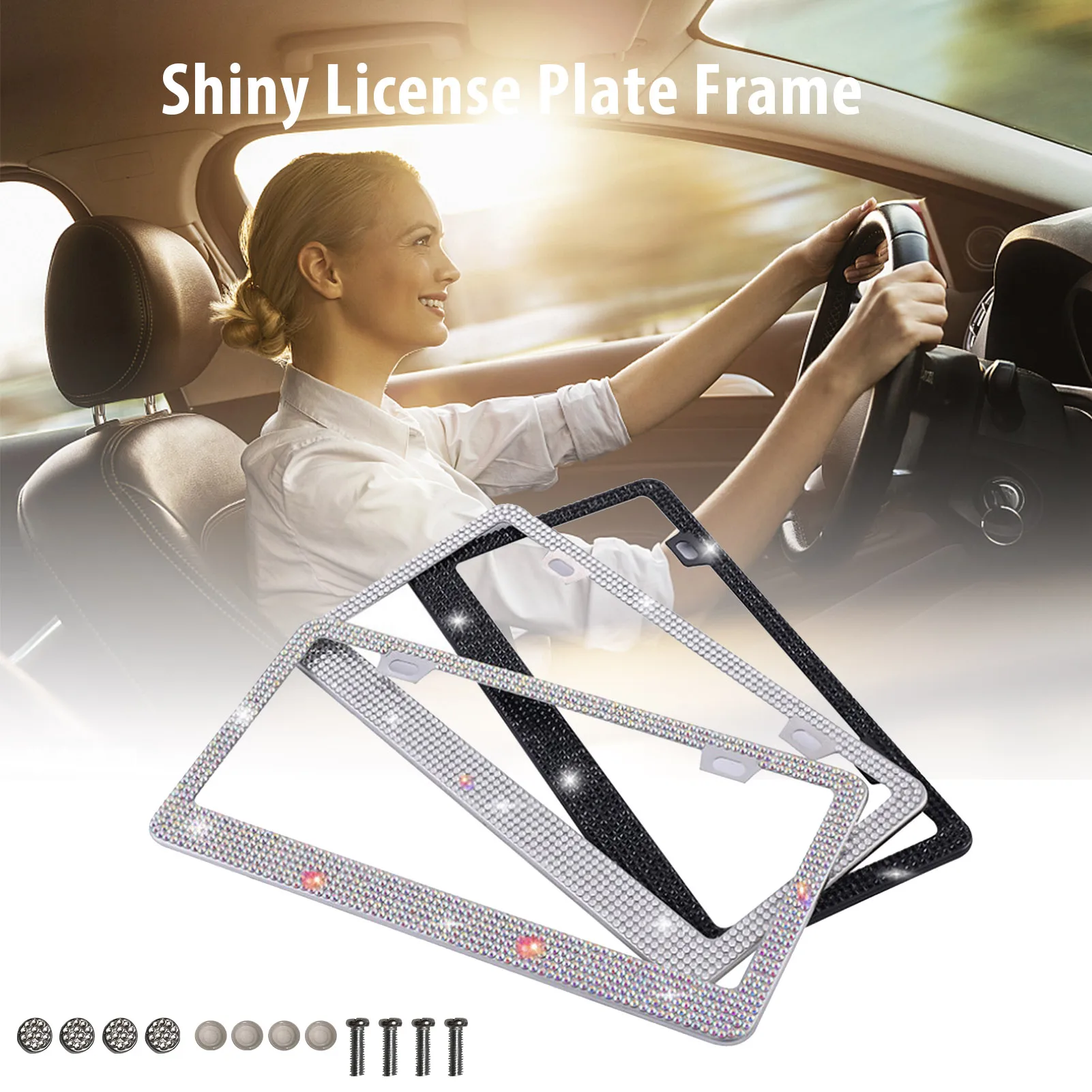 

Shiny License Plate Frame License Plate Frame Scratch Resistant Cover Crystal Women License Plate Frame Car License Frame