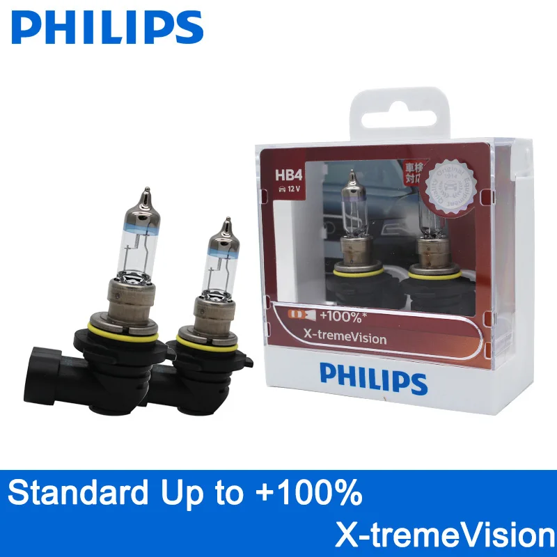 2 шт. автомобильные галогенные лампы Philips HB4 9006 12 В 55 Вт P22d X treme Vision 100%|Лампы для