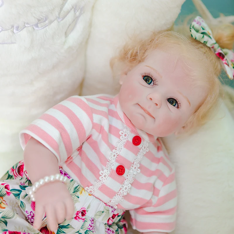 52 см Новорожденный Милый Лицо Bebe Reborn Baby Реалистичная Мягкая Плюшевая Игрушка Младенец С Ручной Растительностью Блондинка Высокого Качества Коллекционная Кукла.