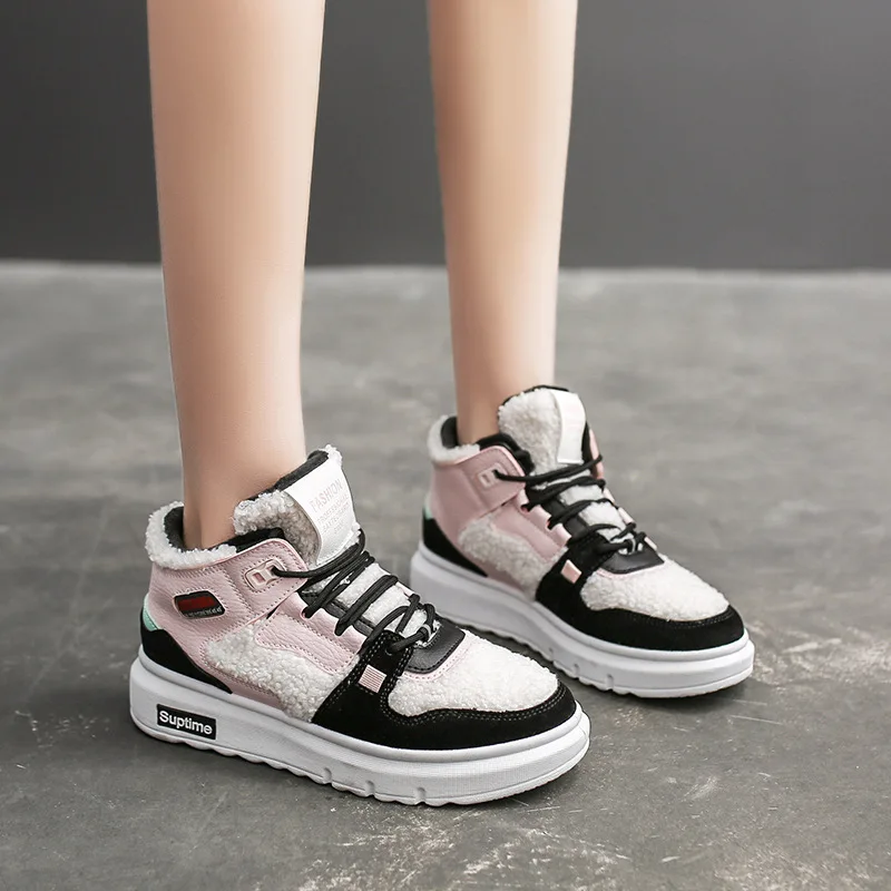 

Little white shoes winter plus velvet warm sports shoes all-match student high-top plush cotton shoes female personality trend