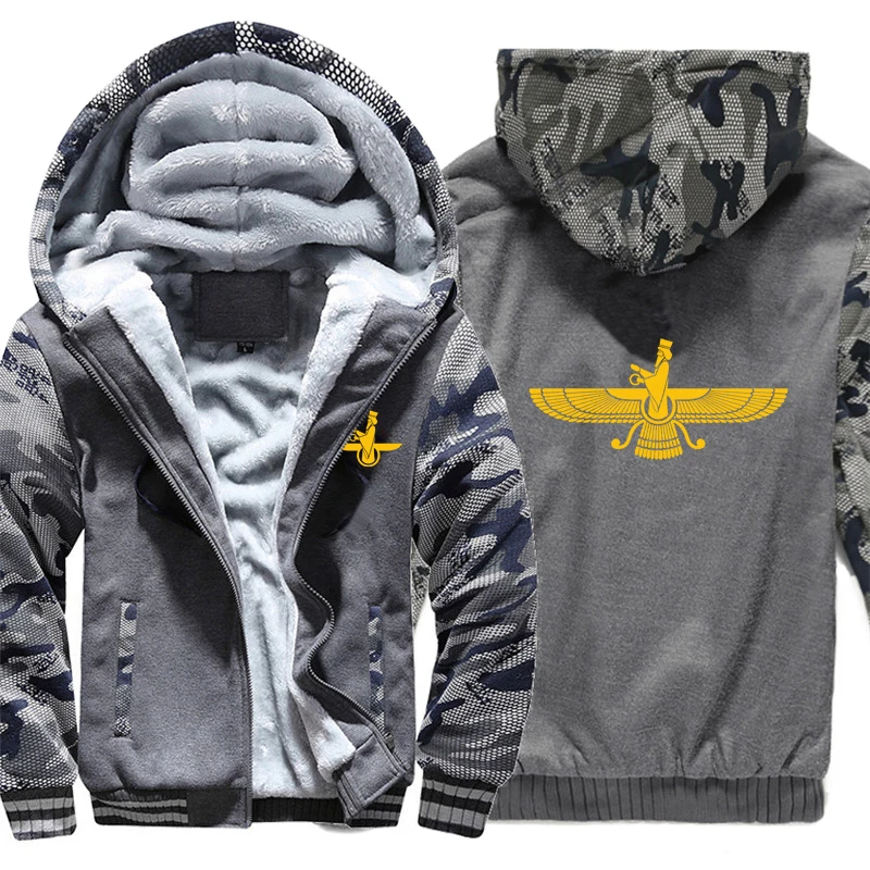 

2021 Farvahar Iran Persia Symbol Iranian Persian Zoroastrian Hoodies Camo sleeve Jacket Hoody Zipper Winter Fleece Sweatshirt