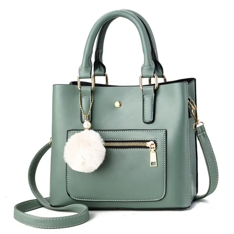 

PU Leather For Women Messenger Bag Lady's Handbag Large Capacity Shoulder Crossbody Bag High Quality Hair Ball Pendant Bag