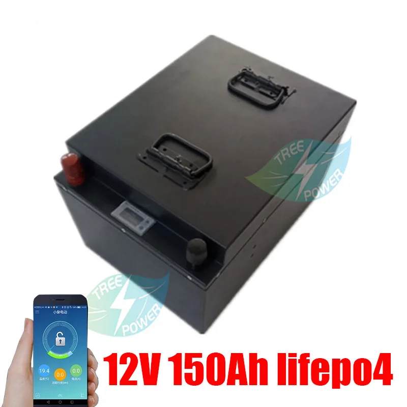 

12 В 150 Ач литиевая батарея lifepo4 BMS RV уличный морской перезаряжаемый солнечный инвертор резервный аккумулятор lifepo4 + зарядное устройство 10 А